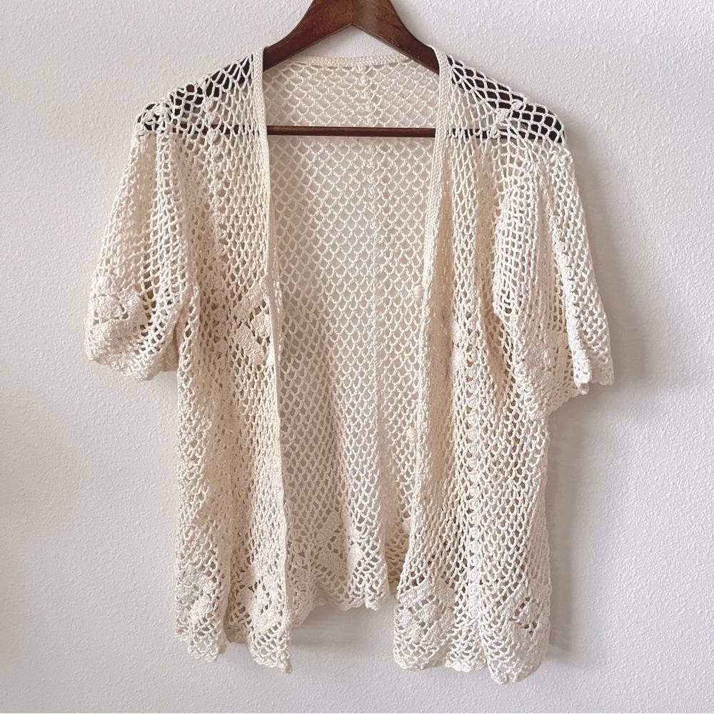 Free People Cream Open-Knit Summer Festival Beach Pool Top - Picture 1 of 4